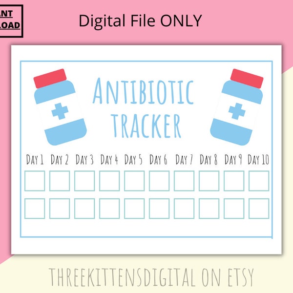 Antibiotic Tracker, Antibiotic Printable, printable for mom, medicine tracker, planner, Digital Download, medicine reminder, 10 day tracker