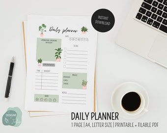 Digital daily planner | plant theme | Printable, spinnable PDF | instant-download | 1 page | A4 and letter size | To do checklist