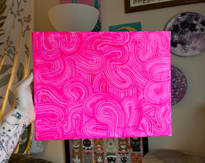 Original Neon Pink Swirl Acrylic Painting on 11x14 Inch Canvas - Etsy