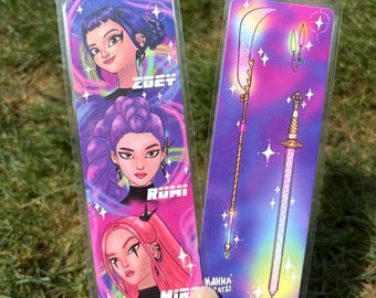 HUNTR/X Rumi, Mira, Zoey Colorful Laminated Bookmark - Hand Drawn & Handmade