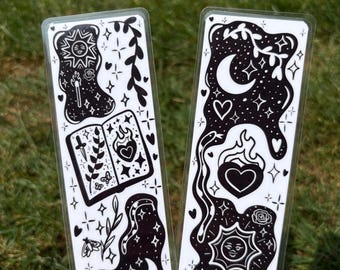 Romantasy Black and White Laminated Bookmark - Hand Drawn & Handmade