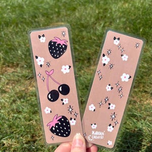 Fruity Cherries and Strawberries Laminated Bookmark - Hand Drawn & Handmade