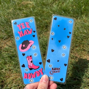 Cowgirl Cutie Yeehaw Howdy Blue Laminated Bookmark - Hand Drawn & Handmade
