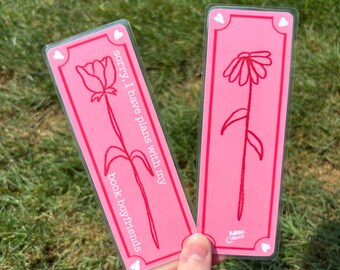 Book Boyfriend Pink Laminated Bookmark - Hand Drawn & Handmade
