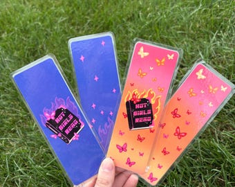 Hot Girls Read Pink or Blue Laminated Bookmark - Hand Drawn & Handmade