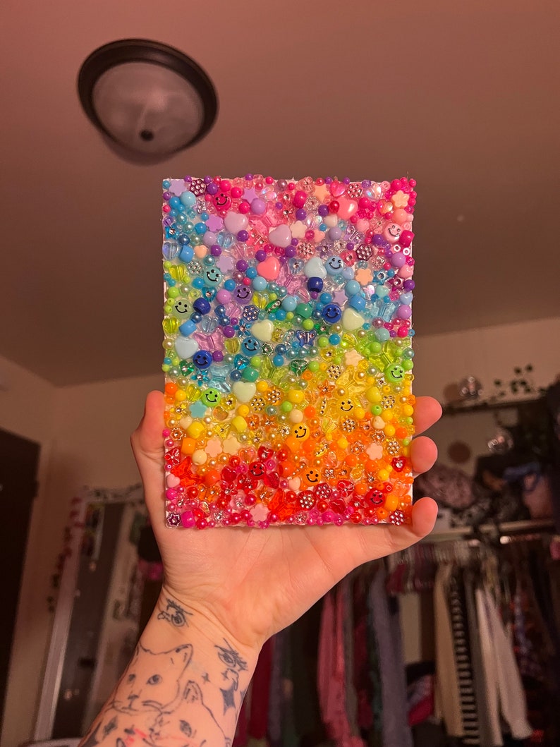 Rainbow Beaded Wall Art on a 5x7 Canvas Board Original Etsy