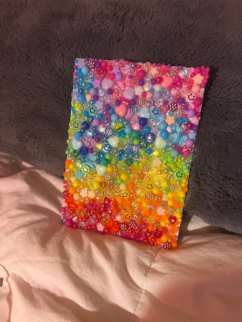 Rainbow Beaded Wall Art on a 5x7 Canvas Board Original Etsy
