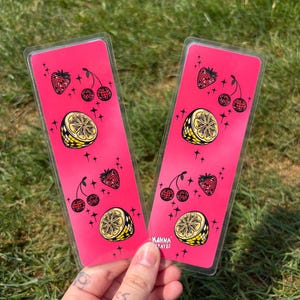 Disco Fruit Pink Laminated Bookmark - Hand Drawn & Handmade