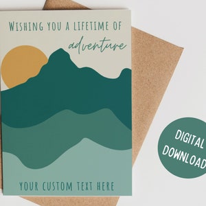Cartão de montanha 5x7 personalizado para impressão, cartão para todas as ocasiões, interior em branco, paisagem de montanha abstrata, cartão de aventura, presente para caminhantes ao ar livre