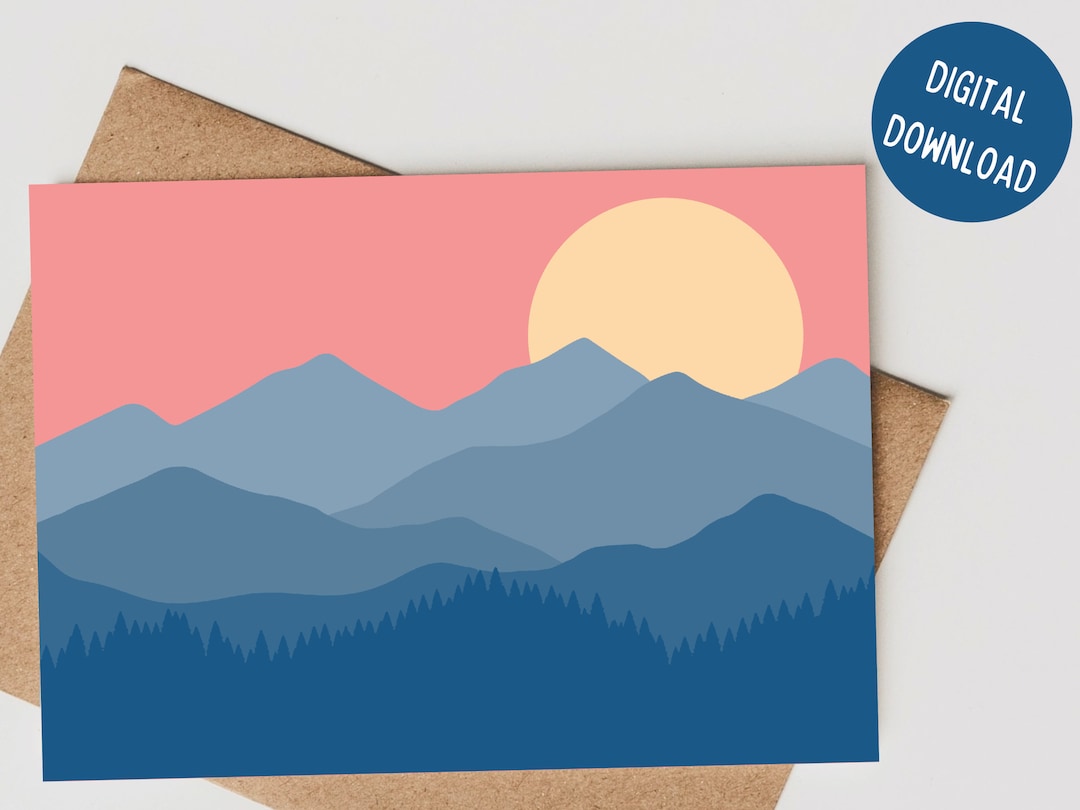 Printable Blank Mountain Card, All Occasions Card, Blank Printable Card, Digital Adventure Card ...
