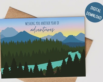 Printable 5x7 Adventure Card for Her and Him, Birthday, Anniversary Card, Mountain Card, Nature, Canadian Rockies, Banff, Blank Inside