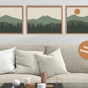 Mt Bachelor, Three Sisters, Broken Top Minimalist Wall Art Bundle, Bend Oregon Art, Printable Mountain Landscape, , Abstract Boho Download