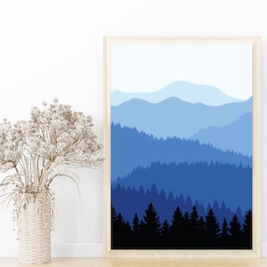 Cascade Mountain Range Oregon Wall Art Print, Corvallis Oregon Mary&#39;s Peak Art, Minimalist Print, Abstract Instant Print, Digital Download