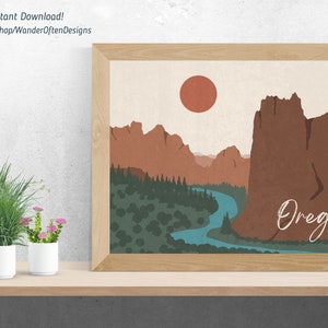 Smith Rock State Park Bend Oregon Abstract Wall Art, Central Oregon Art, Cascades, Boho Wall Art, Minimalist Print, Hiker, Digital Download