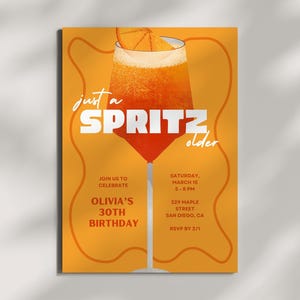 Spritz Cocktail Birthday Invite | Editable Canva Template Digital Download | ANY AGE Invitation | Orange Spritz Drink | Birthday Party