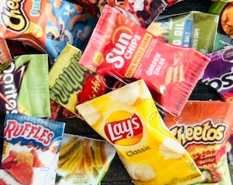 Miniature Chip bags , dollhouse snack pieces, miniature chips bag