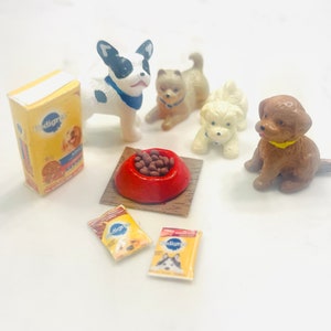 Miniature Dog and food set, Miniature Dog Food, miniature Dig, nourriture pour chien de maison de poupée, chien de maison de poupée