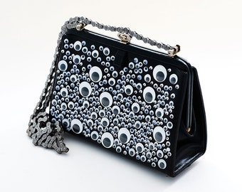 EVIL EYES - RETTANGOLARE Donna Donna Pelle Nera Pochette Borsa A Mano Occhi