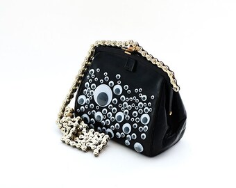 EVIL EYES - ROUNDED Donna Donna Pelle Nera Pochette Borsa A Mano Occhi
