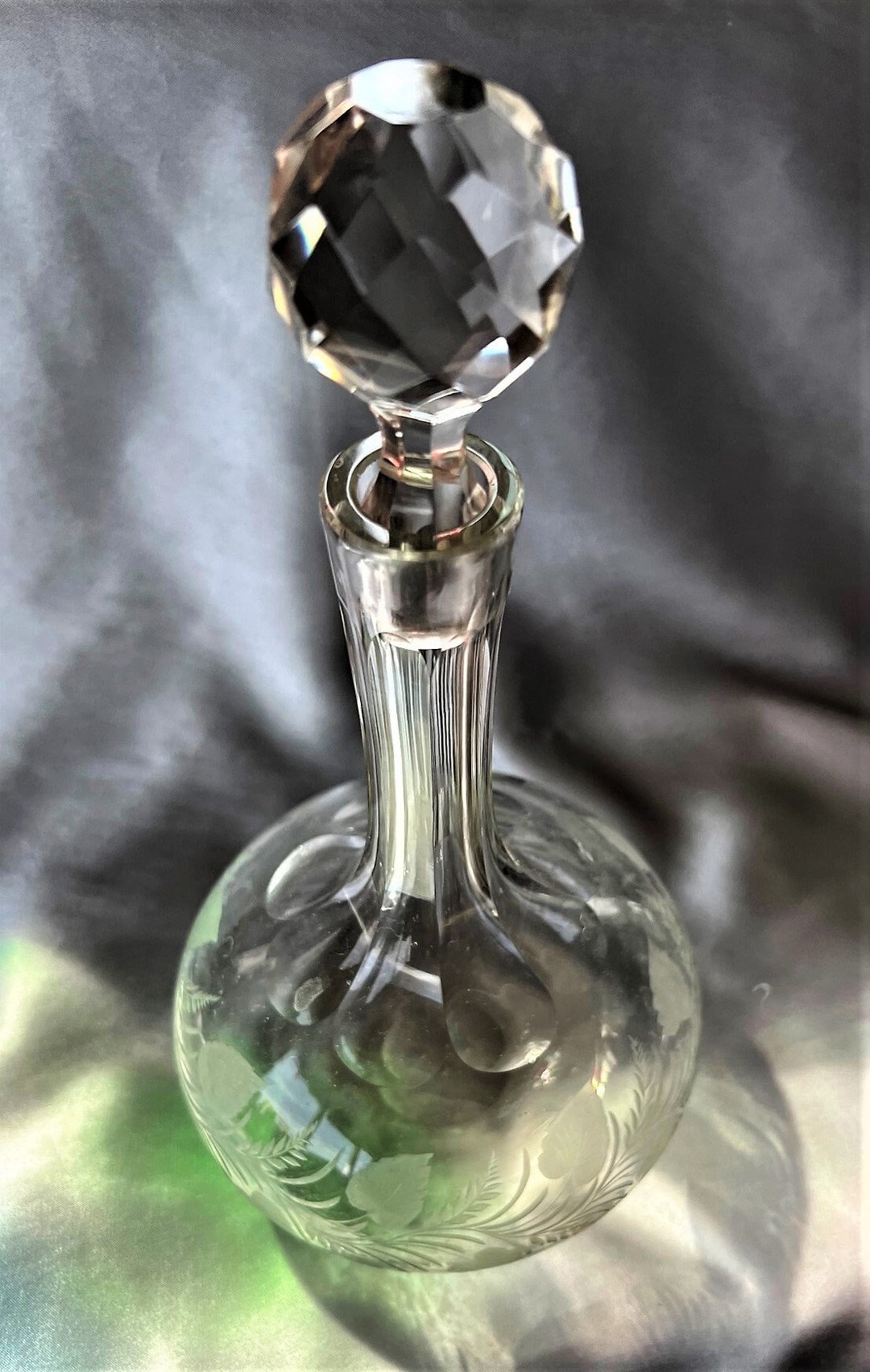 Vintage Etched Decanter, With Faceted Stopper Etsy