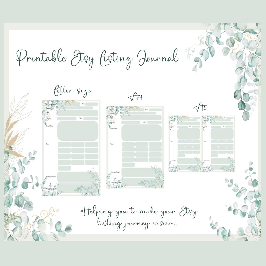 Printable Etsy Journal New Listing Worksheet Tools for Etsy Shops - Etsy