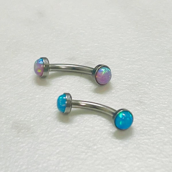 Opal Bridge Piercing, Rook, Vertical Labret piercing, Curved Eyebrow Barbell— 16G  — 3mm Internally Threaded Opal, Surgical Steel