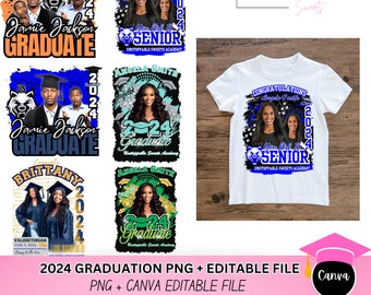 Paquete de plantillas de graduación editables, camiseta de graduación PNG, png de graduado, plantilla Canva editable 2024 Plantillas de diseño de camisetas de graduación