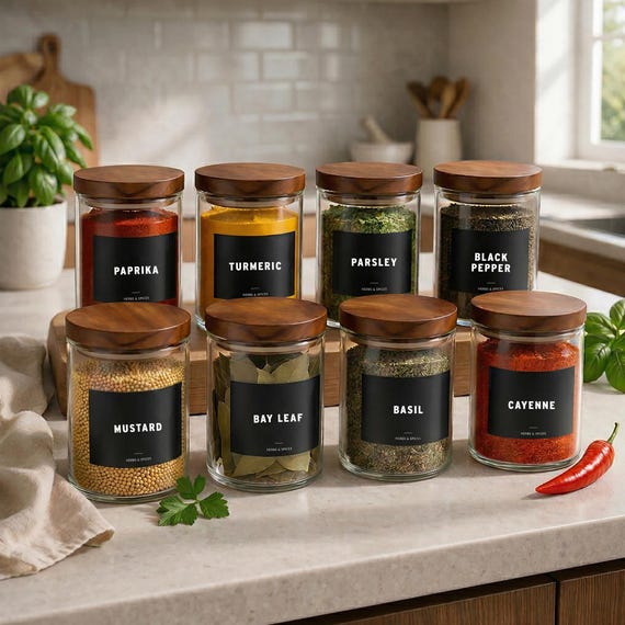 Ensemble de 8 pots à épices en verre pour organiser le garde-manger