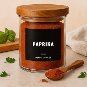 Spice Jars with Acacia Wood Lid and Labels – Pantry Organization, Kitchen Storage, Minimalist Spice Containers, Farmhouse Style