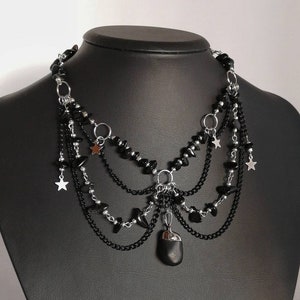Black Obsidian Necklace, Fairy Grunge, Fairycore Necklace, Whimsigoth, Goth Necklace, Witchcraft Jewelry