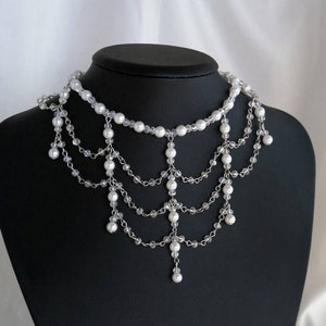 Dainty Pearl Necklace, Aesthetic Victorian Choker, Y2K Jewelry, Grunge Fairycore, Mama Necklace