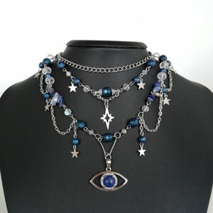 Lapis Lazuli Necklace, Fairy Grunge Jewelry, Hematite Necklace, Evil Eye Pendant, 21st Birthday Gift for Her