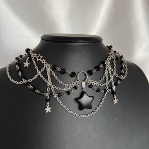 Fairycore Black Obsidian  Necklace, Fairy Grunge Jewelry, Galaxy Necklace, Whimsigoth, Goth Necklace, Witchcraft Jewelry