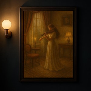 The Violin Room Wall Art – Vintage Printable Music Room Decor – Classical Violinist Print – Dark Academia Antique Home Poster