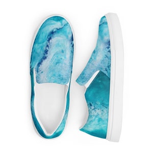 MRose Art Teal We Meet Again Original Abstract Art Inspired Men’s slip-on canvas shoes