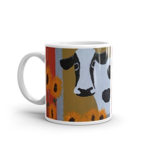 MRose Art Here&#39;s Looking at Moo White glossy mug