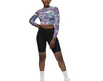 MRose Art Cotton Candy Dreams Original Abstract Art Inspired Recycled long-sleeve crop top