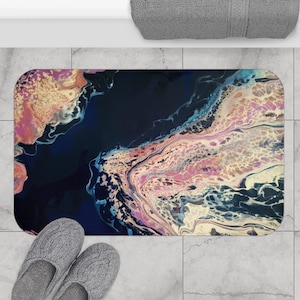 MRose Art Inspired Elegant Abstract Bathroom Mat, Luxurious Home Decor, Non-Slip Bath Rug, Modern Bathroom Accessory, Boho Chic