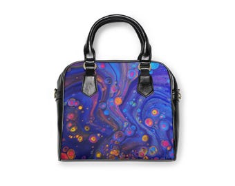Sac à main inspiré d'art original MRose Art, sac à bandoulière d'artiste, sac à main peint, fourre-tout de créateur, sac à main unique, sac à main porté épaule, sac en bandoulière