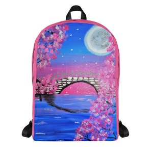 MRose Art Moonlight and Cherry Blossoms Original Art Inspired Backpack
