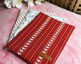 Buchhülle Buch Aufbewahrung Buchtasche Booksleeve Tablet Notizbuch Hülle Handmade Herzen Lavendel