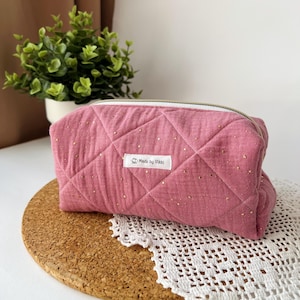 Kosmetiktasche aus Musselin | gesteppt | personalisiert mit Name | klein und groß | Glitzer | Geschenkidee
