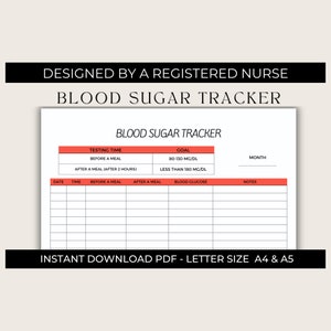 Blood Sugar Tracker Printable | Diabetes | Diabetes Log| Blood Sugar Log | Blood Glucose Tracker