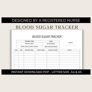 Blood Sugar Tracker Printable | Diabetes | Diabetes Log| Blood Sugar Log | Blood Glucose Tracker