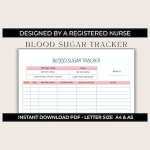 Blood Sugar Tracker Printable | Diabetes | Diabetes Log| Blood Sugar Log | Blood Glucose Tracker