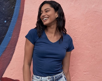 High Quality, Classic Organic Pima Cotton V-Neck T-Shirt - Women's