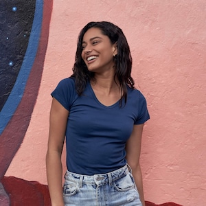 High Quality, Classic Organic Pima Cotton V-Neck T-Shirt - Women&#39;s