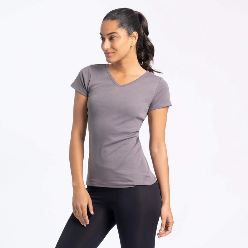 High Quality, Classic Organic Pima Cotton V-Neck T-Shirt Women's Natural Gray