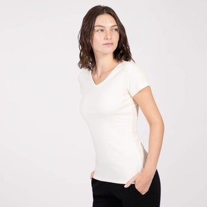 High Quality, Classic Organic Pima Cotton V-Neck T-Shirt Women's Natural White