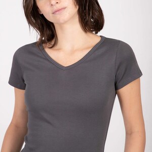 High Quality, Classic Organic Pima Cotton V-Neck T-Shirt Women's image 4